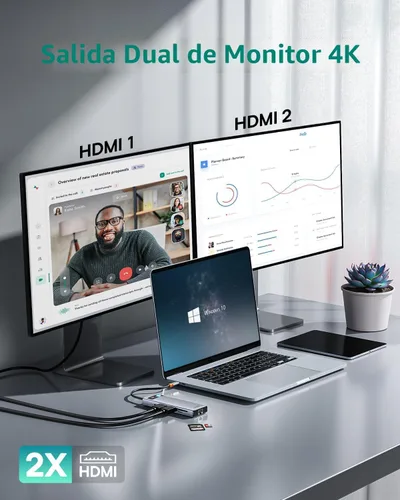Vista 3 de Baseus Laptop Docking Station Dual Monitor 9 in 1 USB C Hub up to 4K@120Hz