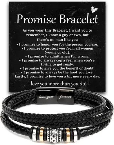 Vista 11 de Pulsera Promesa Para Él, Pulsera de Cuero Trenzado y Acero Inoxidable con Infinito, Letra "Te Amo Para Siempre", Regalos de Promesa Para Hombre
