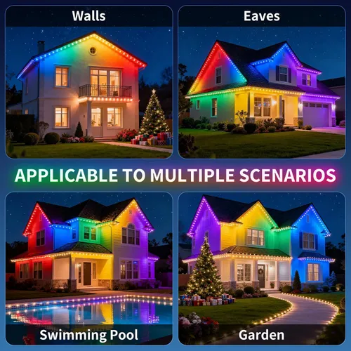 Vista 9 de Luces permanentes para exteriores de 100 pies con 50 LED, 16 millones de colores DIY RGB Christmas Lights, App/Remote Control, 33 Scene Modes, 216