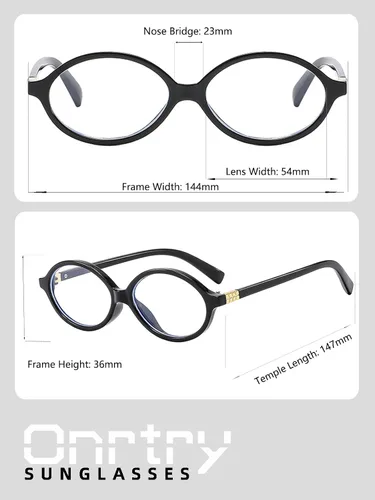 Vista 7 de Onrtry Lentes retro ovalados con bloqueo de luz azul para mujeres y hombres, anteojos falsos nerd redondos sin receta
