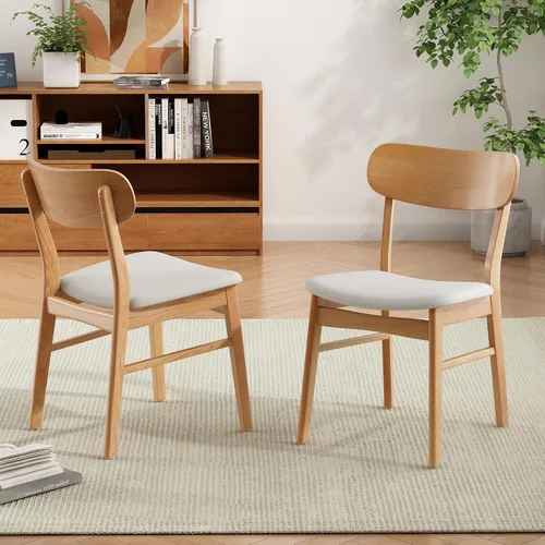 Vista 2 de Christopher Knight Home Lucious - Sillas de comedor con acabado de roble y tela, juego de 2 piezas, color beige claro