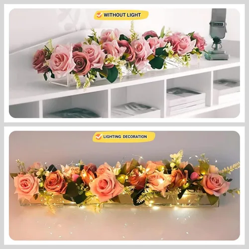 Vista 7 de Florero de acrílico rectangular y función de temporizador, luces LED, centro de mesa floral de 15.7 pulgadas para mesa de comedor, jarrón decorativo