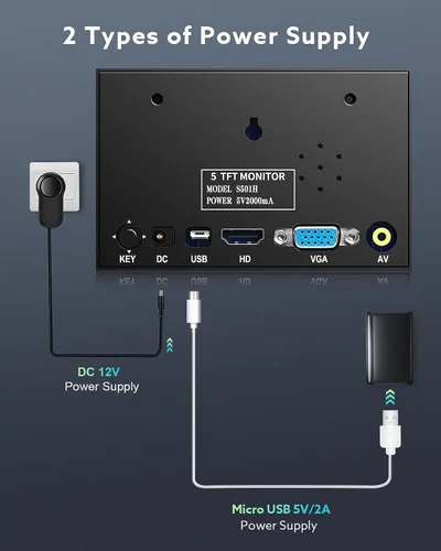 Vista 5 de Eyoyo Monitor de 5 pulgadas, 800x480 Mini TFT LCD Pantalla Pequeña Cámara Monitor de Vídeo 1/4 Agujero de Tornillo con Entrada de Video HDMI/VGA/AV