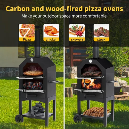 Vista 5 de Dawmilon Horno de pizza de leña para exteriores para el patio trasero y camping - Horno de pizza portátil para patio con piedra para hornear, pala