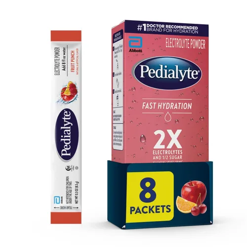 Vista 7 de Pedialyte Paquetes de polvo de electrolitos de hidratación rápida, manzana, bebida de hidratación, 8 paquetes de polvo de una sola porción