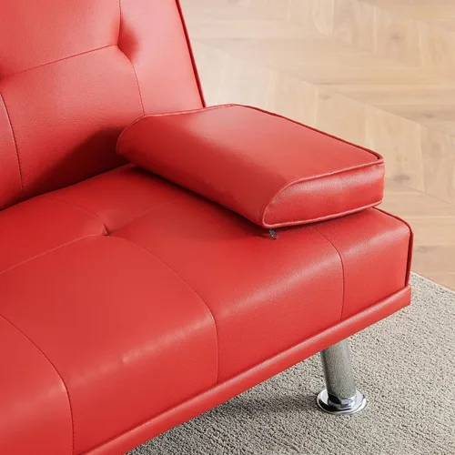 Vista 8 de Anwick Sofá futón de cuero moderno, sofá cama plegable convertible, sofá biplaza reclinable para espacios pequeños, apartamento, oficina
