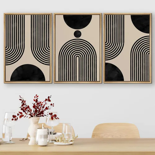 Vista 360 de SIGNFORD - Set de obras de arte en lienzo enmarcado para pared, ilustraciones abstractas de neblina del desierto en tonos neutros beige y marrón