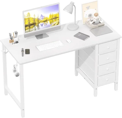 Vista 14 de Lufeiya Escritorio pequeño para juegos con 4 cajones de tela, 40 pulgadas, lindo escritorio de estudio para niños, niñas y adolescentes