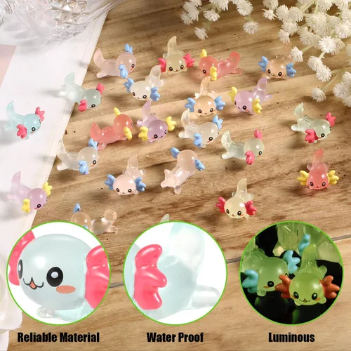 Vista 4 de 24 mini figuras de resina en miniatura de ajolote, figuras de resina que brillan en la oscuridad, divertidas figuras de animales pequeños