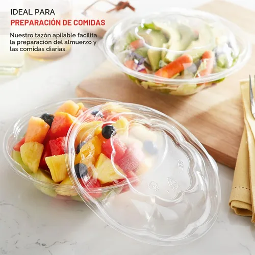 Vista 6 de Stock Your Home Cuencos de Ensalada de Plástico Transparente de 18 oz con Tapas Desechables (Paquete de 50) Mini Recipiente para Llevar con Tapa a