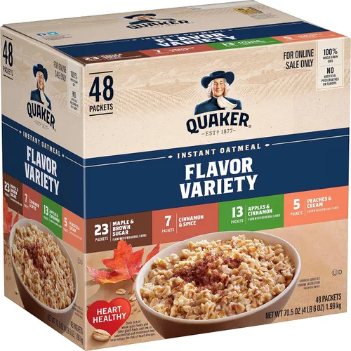 Vista 12 de Avena instantánea Quaker Immunity, paquete variado de 3 sabores, buena fuente de vitaminas C, D y zinc, granos enteros, sin sabores artificiales
