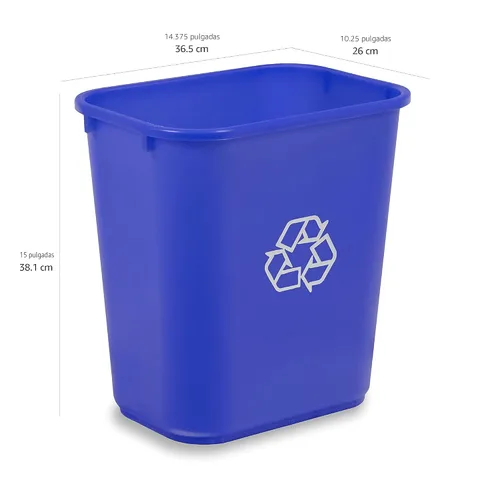 Vista 3 de Amazon Basics Cesta de basura rectangular para oficina comercial, con logotipo de reciclaje, 7 galones (paquete de 2), azul