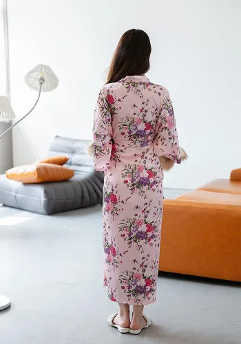 Vista 3 de Batas tipo kimono de satén para mujer, albornoces, pijamas, ropa de descanso, estampado floral