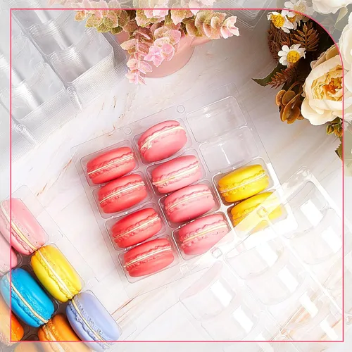 Vista 4 de Sherr 12 cajas de macarrones de plástico transparente para macarrones, bandejas de almacenamiento de macarrones, bandejas para galletas, bodas