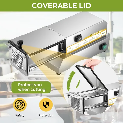 Vista 4 de Cortador de patatas fritas eléctrico de acero inoxidable profesional con 4 cuchillas para uso comercial, doméstico y pepinos, zanahorias, batatas
