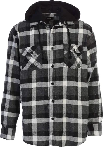 Vista 15 de Gioberti Camisa de franela a cuadros de algodón 100% para hombre con capucha extraíble y botones 100 – negro/azul real/gris.