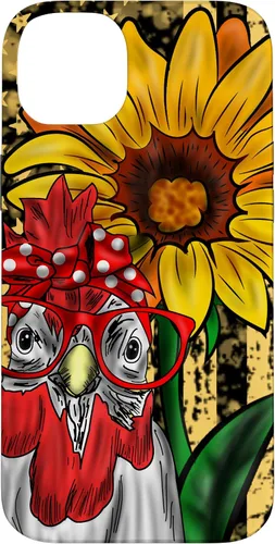 Vista 15 de iPhone 16 doméstico pollo vidrio bandera americana girasol retro divertido caso