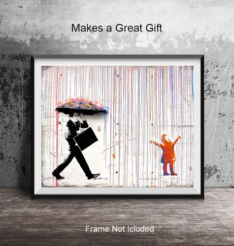 Vista 4 de Banksy - Póster de graffiti cantando bajo la lluvia, arte callejero de 8 x 10, decoración de habitación, decoración de pared, regalo inspirador