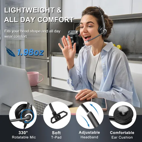Vista 6 de Auriculares con cable Callez para computadora, auriculares de 3,5 mm/USB-C con micrófono con cancelación de ruido, auriculares para teléfono celular