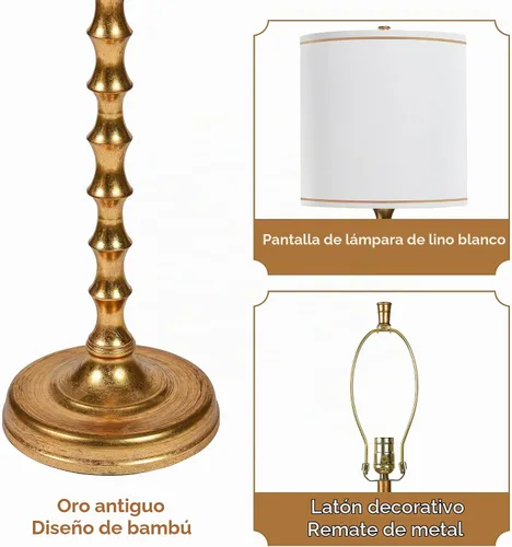Vista 4 de EUO Lámpara de pie dorada de 64.5 pulgadas para sala de estar, lámparas de pie de bambú doradas para dormitorio, lámpara alta y delgada