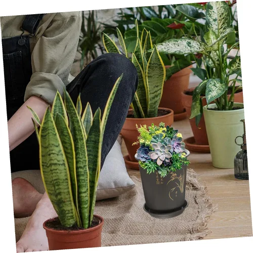Vista 4 de 3 Sets Plastic Orchid Pots with Trays, Indoor Planters for Houseplants