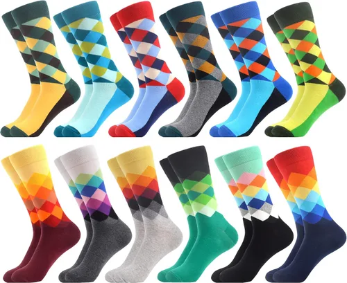 Vista 22 de WeciBor - 12 pares de calcetines de algodón peinado para hombre con diseños divertidos y locos, tamaño 7-10/10-13/13-15 Negro/Azul/Verde/Multicolor