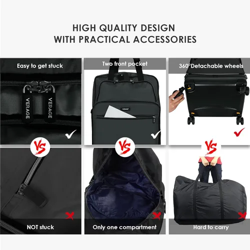 Vista 4 de VERAGE Equipaje extensible extraíble con ruedas giratorias, Negro -, Equipaje extensible extraíble con ruedas giratorias