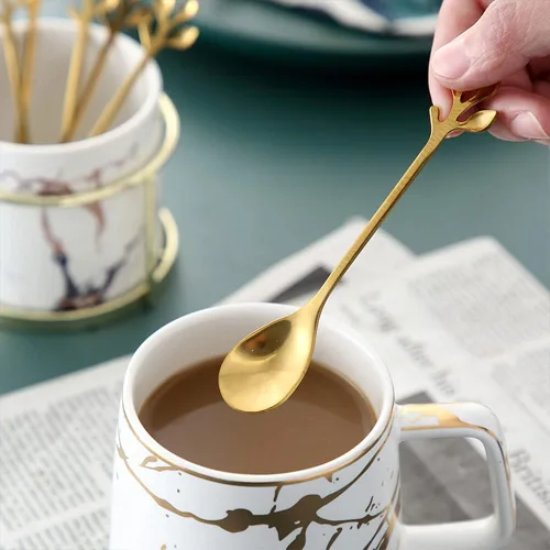 Vista 6 de Gold - Juego de 13 cucharas de cisne con cucharas y tenedores para café, té y mesa de postres