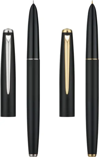 Vista 9 de 2 plumas estilográficas Jinhao 911 de punta extrafina, color negro mate con detalles dorados y plateados, ligeras y duraderas, incluye cartuchos