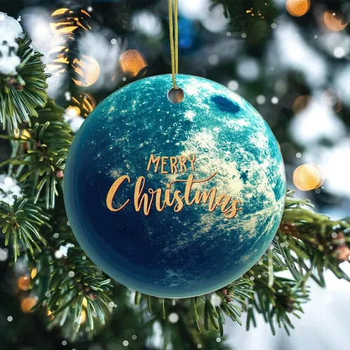 Vista 2 de Christmas Tree Ornaments Universe and Planets Christmas Ornament Keepsake Ornament Home Decor Space Enthusiast Hanging Pendants Round Ceramic Xmas