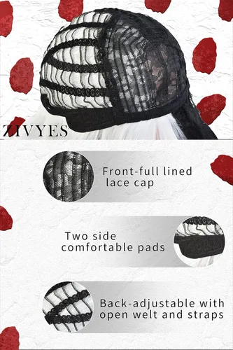 Vista 4 de Zivyes Cruella Devil Accessories - Disfraz de disfraz de Ms. Spot en blanco y negro, peluca con guantes de Cruella Deville para cosplay