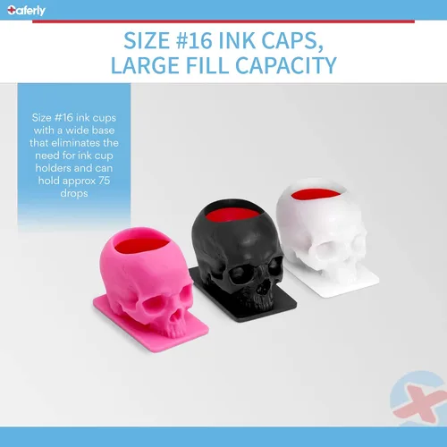 Vista 3 de Saferly Skull - Tapas de tinta para tatuaje, 200 unidades, color negro