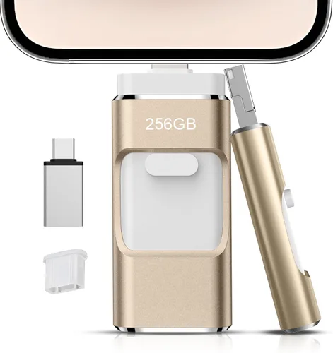 Vista 12 de Unidad flash de 256 GB [no requiere aplicación] diseñada para teléfono, tableta, Android y computadoras, lápiz fotográfico 4 en 1