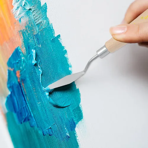Vista 8 de Herramientas de arte de cuchillo de paleta de 5 piezas con mango de cuchillo de madera Material para pintar lienzo y cuchillo de paleta para pintura