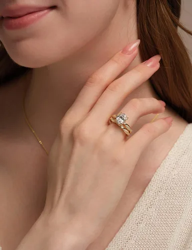 Vista 6 de Juego de anillos de compromiso de 3 quilates para mujer, anillos de circonita cúbica de corte ovalado, banda de boda, conjunto de pavé infinito