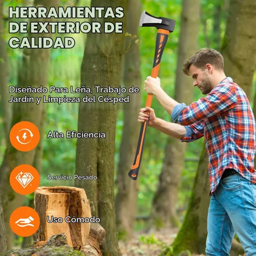 Vista 2 de Hacha de corte, hacha de mano, hacha de campamento para dividir leña y cortar ramas, hacha de cortar madera de 5.5 lb con mango de fibra de vidrio