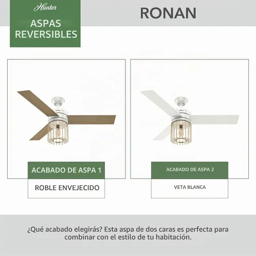 Vista 5 de Hunter Ronan - Ventilador de techo para interiores, 52 pulgadas, blanco