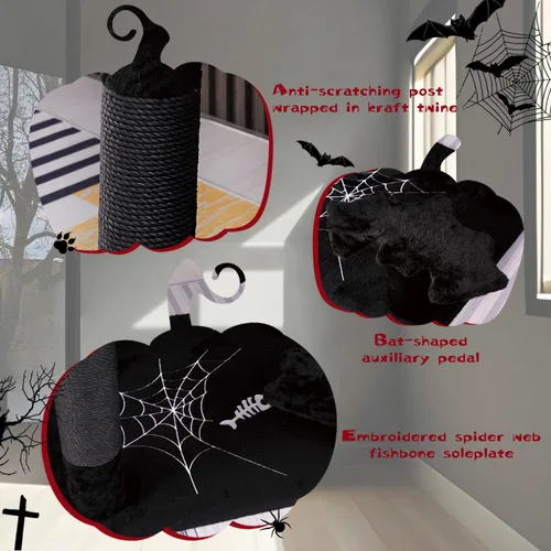 Vista 6 de YARUOMY Árbol gótico para gatos con cama de ataúd, torre negra de 62.5 pulgadas con espacioso condominio para gatos estilo demonio, percha de felpa