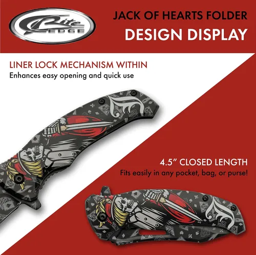 Vista 4 de 8.5 "Jack Of Hearts Skull Liner Lock EDC Cuchillo plegable con clip de bolsillo