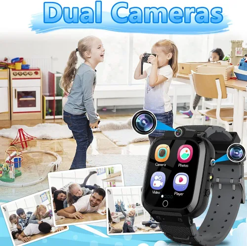 Vista 2 de OVV Reloj inteligente para niños y niñas con doble cámara grabación de video 14 juegos de rompecabezas reproductor de música linterna despertador