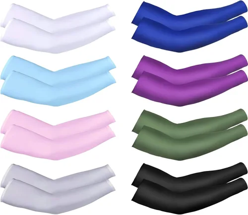 Vista 9 de Mudder 8 Pairs UV Sun Protection Cooling Arm Sleeves for Men Women Youth Silk Compression Arm Cover Breathable Outdoors Sport Negro