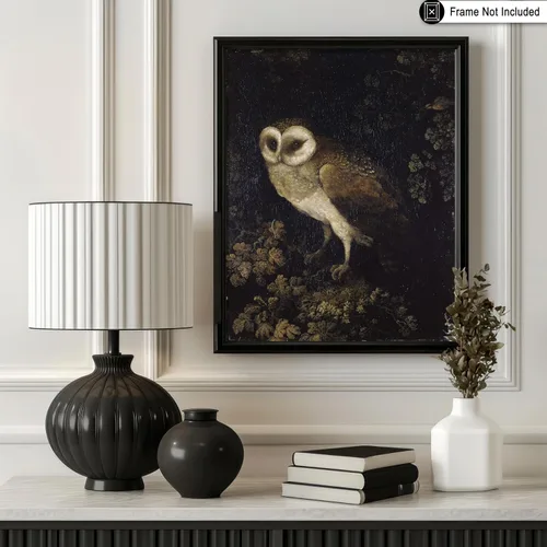 Vista 3 de Poster Master Póster vintage de búho – Impresión de pintura retro de búho – Arte Moody – Arte de pájaro – Gran regalo para hombres, mujeres, amantes