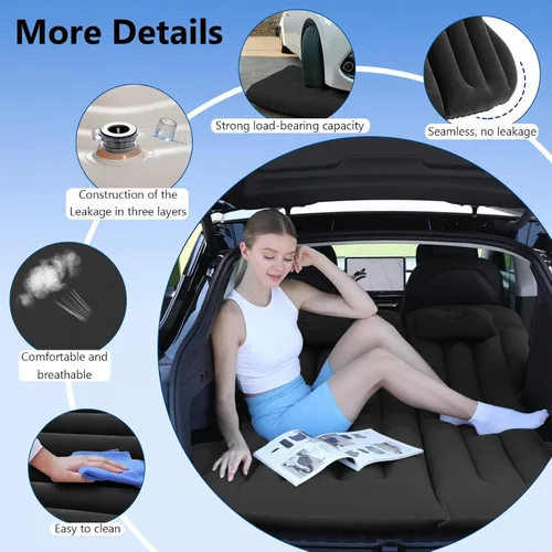 Vista 7 de Colchón de aire para automóvil compatible con Tesla modelo Y, cama inflable, cama para dormir en el automóvil, colchón plegable para Negro