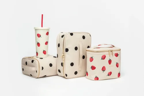 Vista 5 de Kate Spade New York Bolsa de almuerzo térmica suave aislada con doble cierre de cremallera y asa de transporte, Big Deco Dot