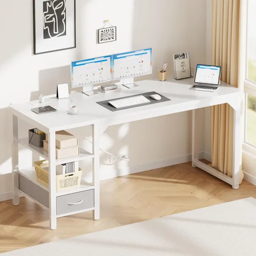 Vista 22 de Mericonia Escritorio de computadora, escritorio de juegos para espacios pequeños, mesa moderna de estilo simple para oficina en casa, mesa de Negro
