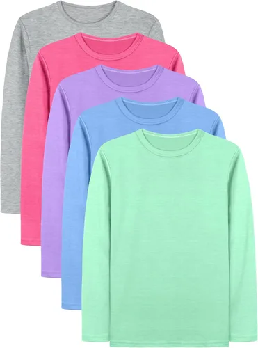 Vista 11 de Cooraby - Paquete de 5 camisetas básicas de manga larga para niñas de 2 a