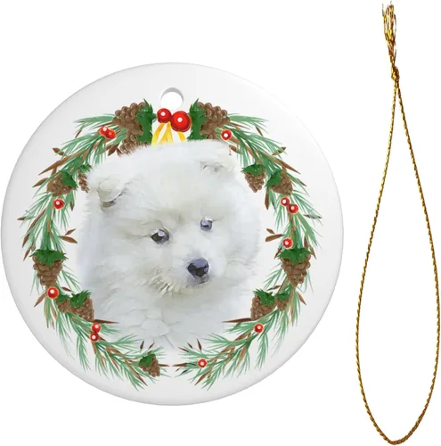 Vista 3 de Colgante de perro esquimal americano de 3 pulgadas para decoración de árbol de Navidad, bonito adorno de día festivo para cachorros, regalos