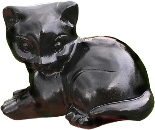 Vista 11 de Figura de gato de obsidiana negra de 2.2 pulgadas, diseño de gato negro, decoración del hogar, piedra natural, estatua de animal, cristales
