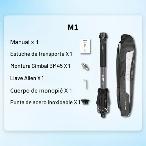 Vista 7 de COMAN Monopod de fibra de carbono M1 de 62.8 pulgadas para cámara, monopie de elevación con un solo clic con pies, compacto para viajes, carga