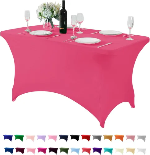 Vista 46 de Mantel de elastano para mesa de 6, 4 o 8 pies, universal, ajustable, para fiestas, banquetes, bodas y eventos, color verde manzana